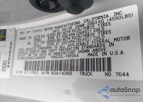 2006 Toyota Tacoma z USA, uszkodzony, nr VIN 5TENX22N36Z148559